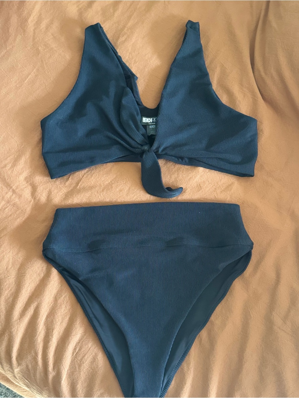 Beach Riot Ribbed Knot-Front Bikini Set in Black